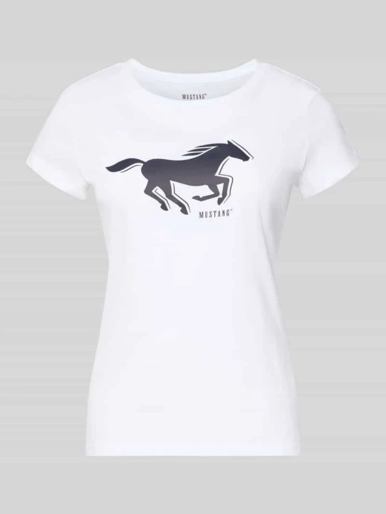 Zdjęcie produktu męski t-shirt o kroju regular fit z nadruk z logo model 'Loa' Mustang Biały