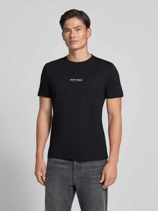 Zdjęcie produktu męski t-shirt o kroju regular fit z nadrukiem z logo Antony Morato Czarny