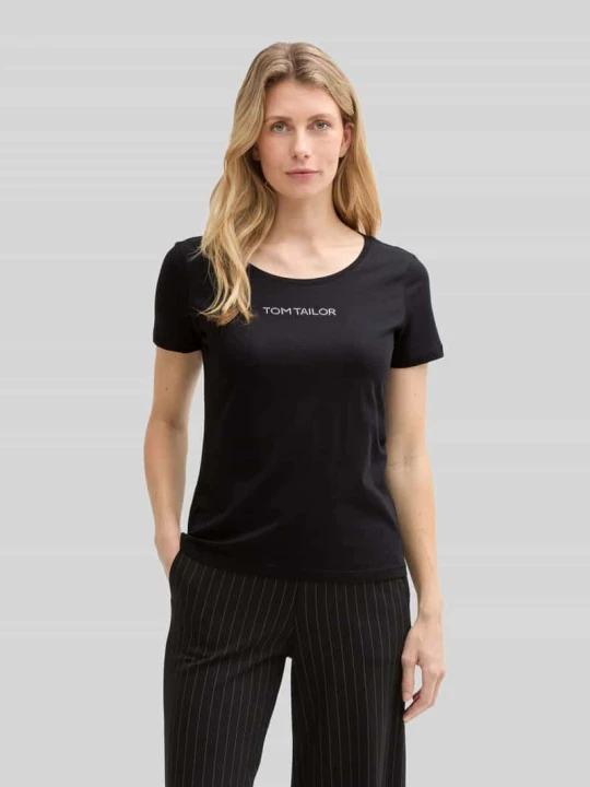 Zdjęcie produktu męski t-shirt o kroju regular fit z napisem z logo Tom Tailor Czarny