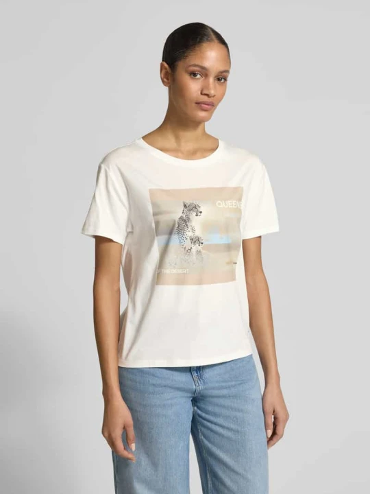 Zdjęcie produktu męski t-shirt o kroju regular fit z obszyciem z kamieni stras Monari Biały