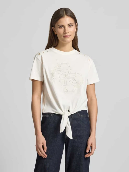 Zdjęcie produktu męski t-shirt o kroju regular fit z perforowaniem Guess Biały