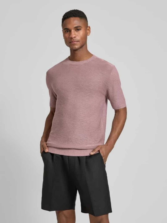 Zdjęcie produktu męski t-shirt o kroju slim fit z mieszanka lnu w imitacja dzianiny Antony Morato Jasnoróżowy