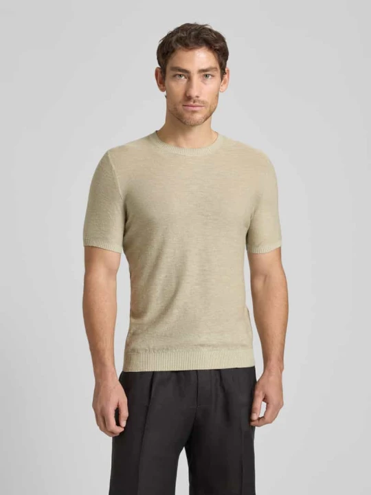 Zdjęcie produktu męski t-shirt o kroju slim fit z mieszanka lnu w imitacja dzianiny Antony Morato Beżowy