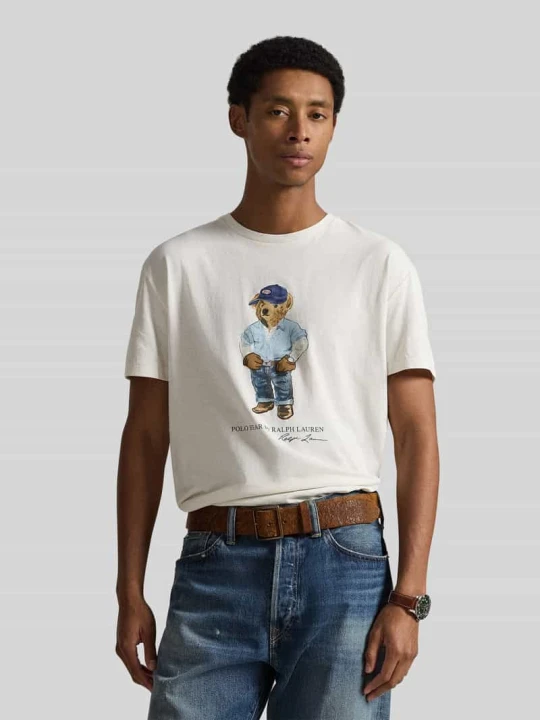 Zdjęcie produktu męski t-shirt w kroju regular fit z czystej bawełny z nadruk polo bear Polo Ralph Lauren Biały
