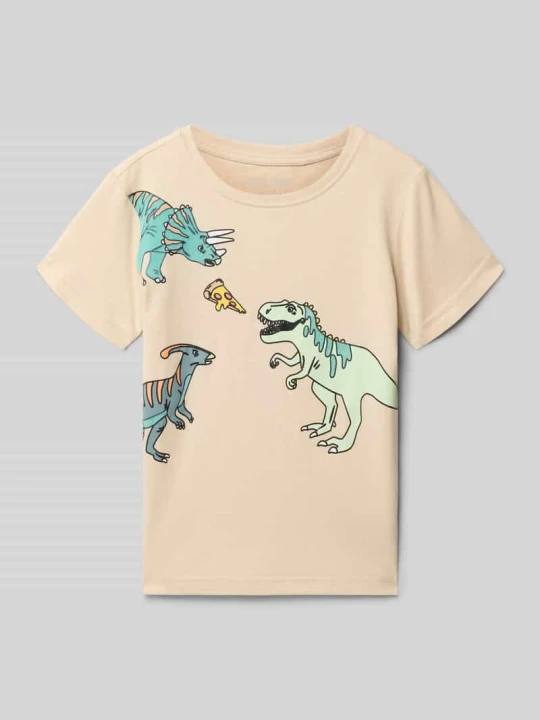 Zdjęcie produktu męski t-shirt w kroju regular fit z nadrukiem z motywem na całej powierzchni BLUE SEVEN Kamienny