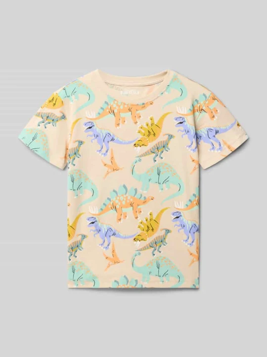 Zdjęcie produktu męski t-shirt w kroju regular fit z nadrukiem z motywem na całej powierzchni BLUE SEVEN Piaskowy