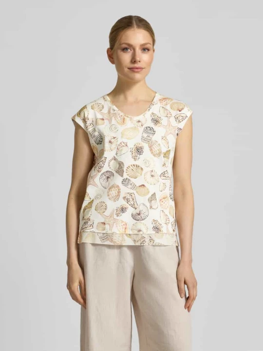 Zdjęcie produktu męski t-shirt w kroju regular fit z nadrukiem z motywem na całej powierzchni Marc Cain Złamany biały