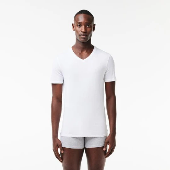 Zdjęcie produktu Męski T-Shirt Z Dekoltem W Kształcie Litery V | Trójpak Lacoste BIAŁY