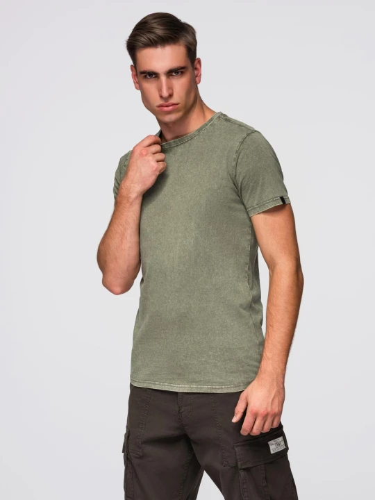 Zdjęcie produktu Męski t-shirt z efektem sprania – oliwkowy V4 Ombre Clothing
