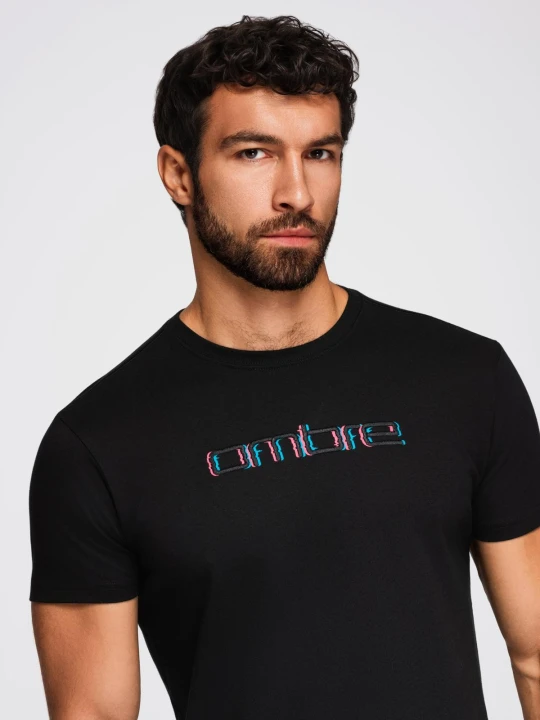Zdjęcie produktu Męski t-shirt z haftem na klatce piersiowej – czarny V1 - Rozmiar: L Ombre Clothing