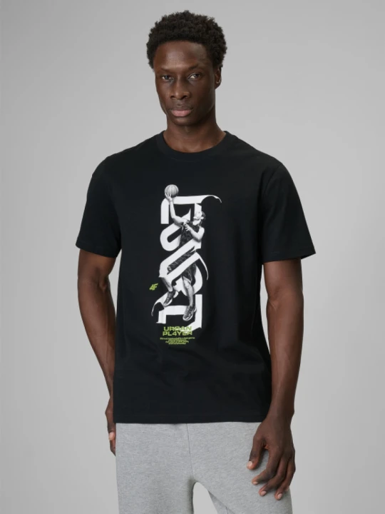Zdjęcie produktu Męski t-shirt z nadrukiem 4F 4FRSS26TTSHM3768 - czarny