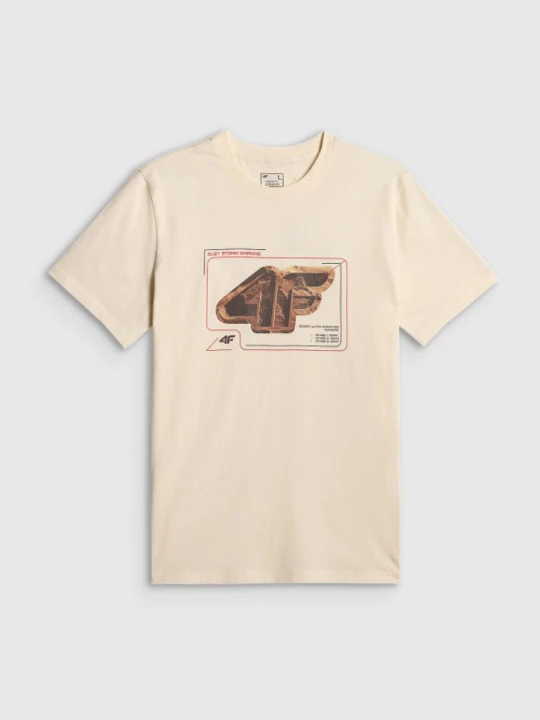 Zdjęcie produktu Męski t-shirt z nadrukiem 4F 4FRSS26TTSHM4230 - kremowy