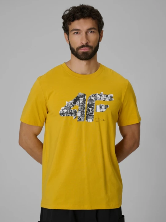 Zdjęcie produktu Męski t-shirt z nadrukiem 4F 4FWSS26TTSHM2659 - żółty