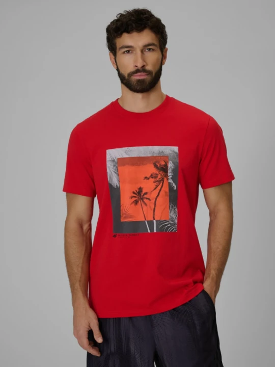Zdjęcie produktu Męski t-shirt z nadrukiem 4F 4FWSS26TTSHM3034 - czerwony