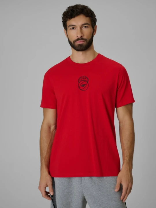 Zdjęcie produktu Męski t-shirt z nadrukiem 4F 4FWSS26TTSHM3328 - czerwony