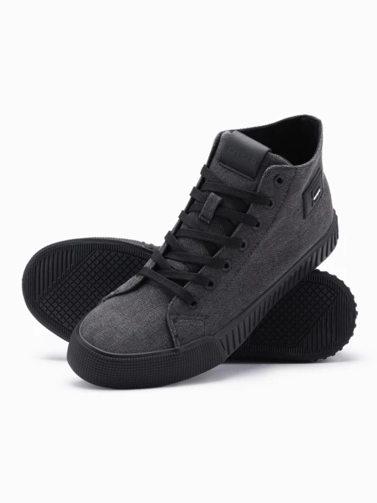 Zdjęcie produktu Męskie buty trampki canvas z wysoką cholewką – czarne V1 - Rozmiar: 40 Ombre Clothing