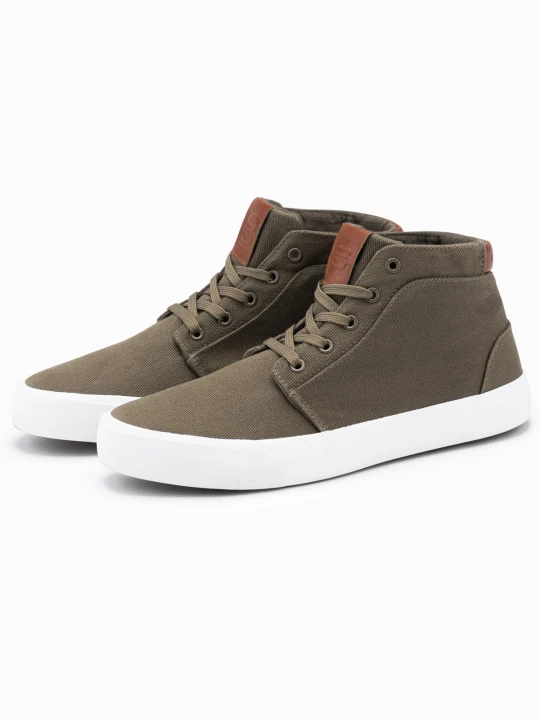Zdjęcie produktu Męskie buty wysokie trampki z bawełnianego płótna – oliwkowe V4 Ombre Clothing oliwkowy