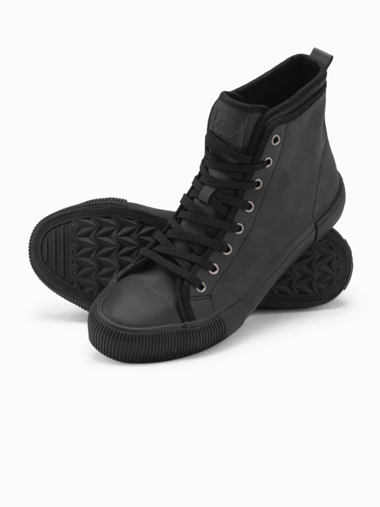 Zdjęcie produktu Męskie buty wysokie trampki z dekoracyjną cholewką – grafitowe V4 - Rozmiar: 42 Ombre Clothing grafitowy