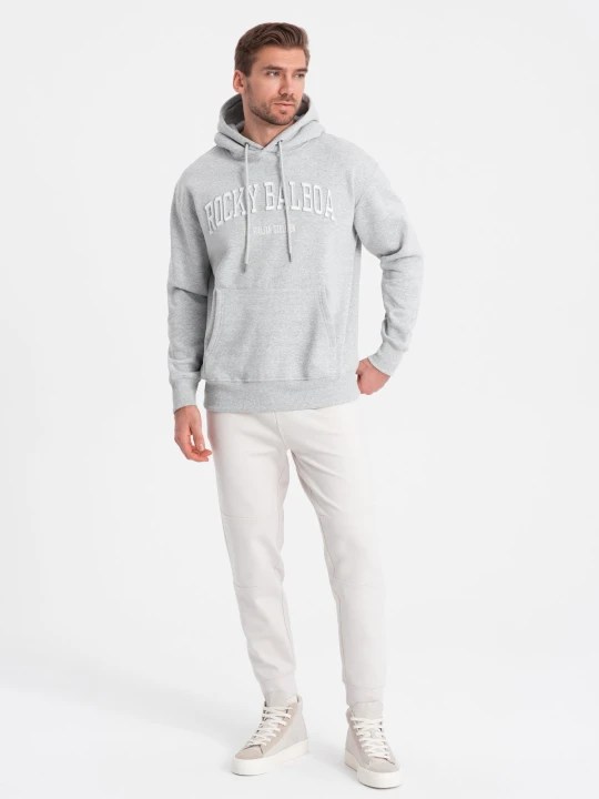 Zdjęcie produktu Męskie dresowe spodnie joggery na gumce z przeszyciami – białe V4 - Rozmiar: XXL Ombre Clothing