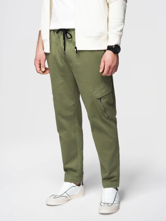 Zdjęcie produktu Męskie dzianinowe joggery z kieszeniami cargo – oliwkowe V3 - Rozmiar: XL Ombre Clothing oliwkowy