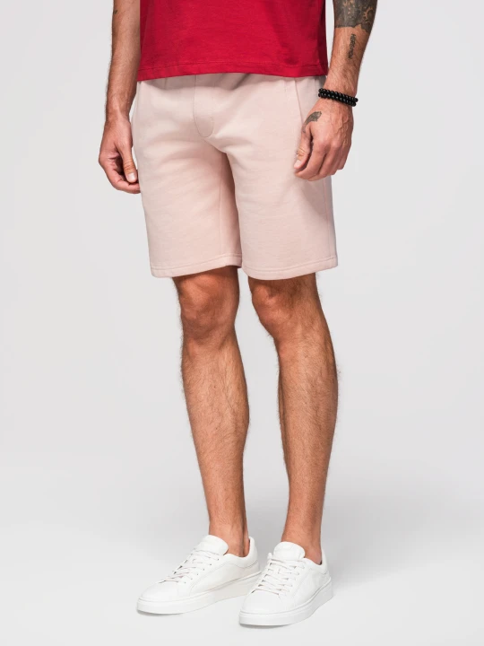 Zdjęcie produktu Męskie dzianinowe spodenki ze ściągaczem i kieszeniami - pudroworóżowe V11 Ombre Clothing różowy