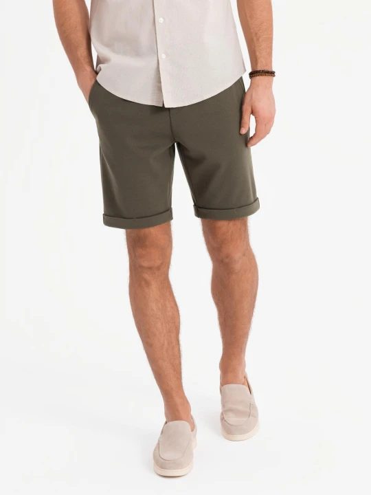 Zdjęcie produktu Męskie dzianinowe szorty z podwiniętymi nogawkami – oliwkowe V5 Ombre Clothing oliwkowy