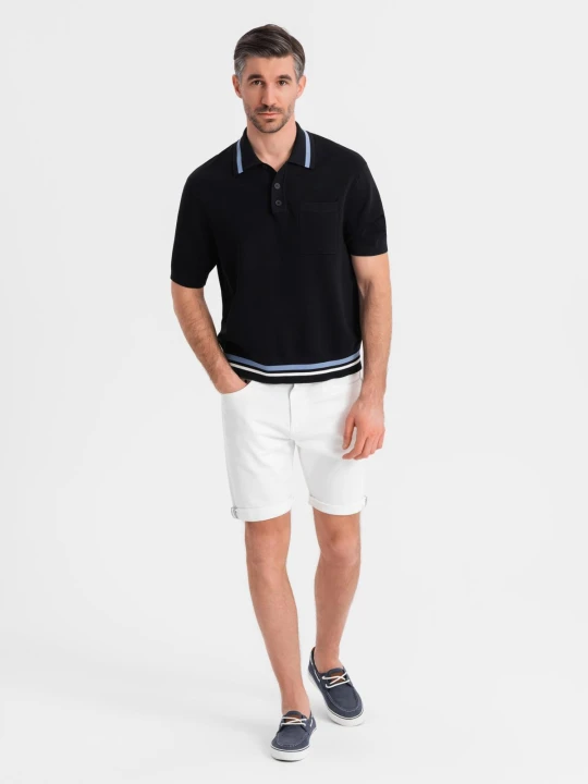 Zdjęcie produktu Męskie jeansowe klasyczne szorty z podwiniętą nogawką – białe V1 - Rozmiar: L Ombre Clothing