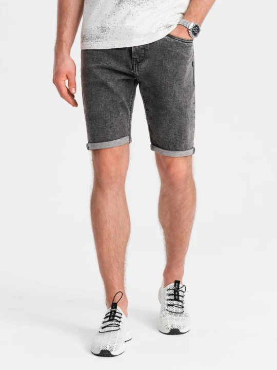 Zdjęcie produktu Męskie jeansowe szorty z podwiniętymi nogawkami – szare V3 - Rozmiar: S Ombre Clothing