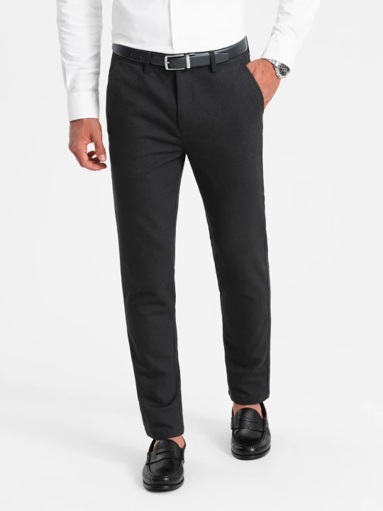 Zdjęcie produktu Męskie klasyczne spodnie chino z delikatną teksturą - czarne V5 Ombre Clothing