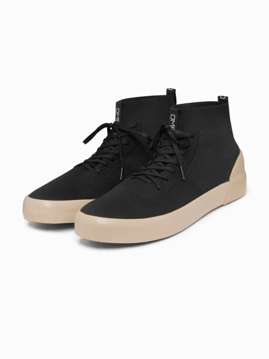 Zdjęcie produktu Męskie monochromatyczne trampki z wysoką bawełnianą cholewką - czarne V4 Ombre Clothing