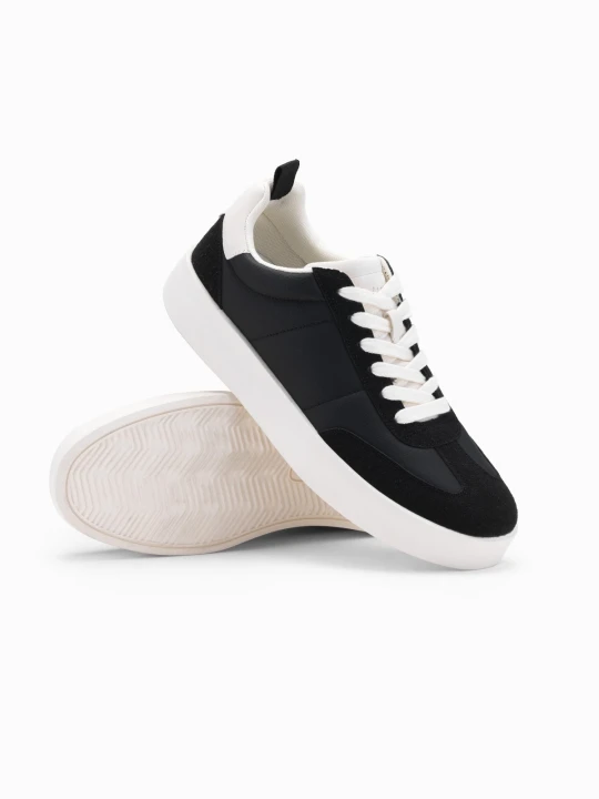 Zdjęcie produktu Męskie oldschoolowe sneakersy na grubej podeszwie – czarne V4 - Rozmiar: 45 Ombre Clothing