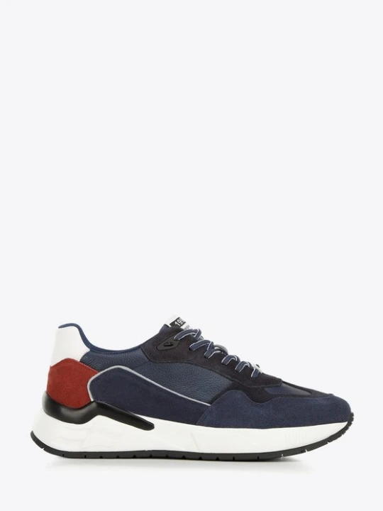 Zdjęcie produktu Męskie sneakersy skórzane z motywem w jodełkę niebiesko-czerwone Wittchen