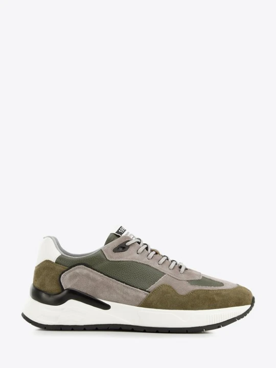 Zdjęcie produktu Męskie sneakersy skórzane z zamszowymi wstawkami zielono-szare Wittchen