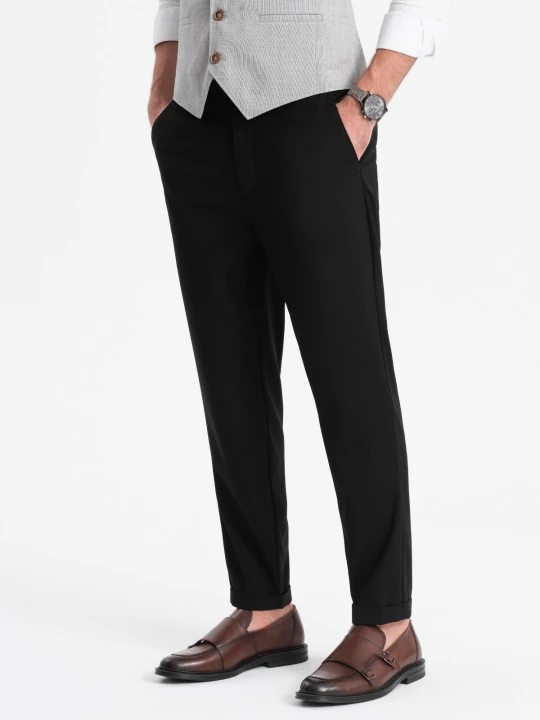 Zdjęcie produktu Męskie spodnie chino REGULAR FIT z gumką w pasie – czarne V4 - Rozmiar: L Ombre Clothing