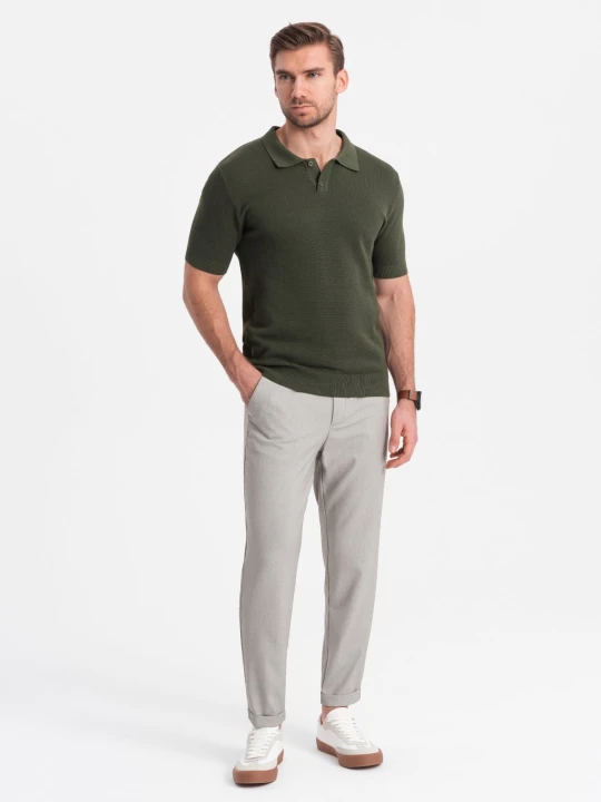 Zdjęcie produktu Męskie spodnie chino REGULAR FIT z gumką w pasie – szaro-beżowe V1 - Rozmiar: M Ombre Clothing