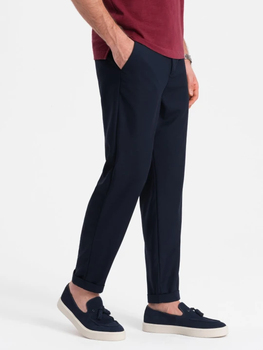 Zdjęcie produktu Męskie spodnie chino z gumką w pasie SLIM FIT - granatowe V3 - Rozmiar: L Ombre Clothing