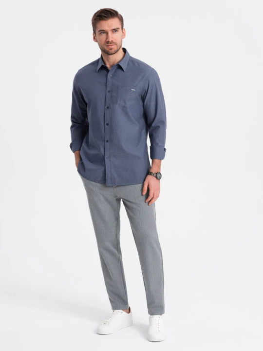 Zdjęcie produktu Męskie spodnie chino z gumką w pasie SLIM FIT - szare V1 - Rozmiar: L Ombre Clothing