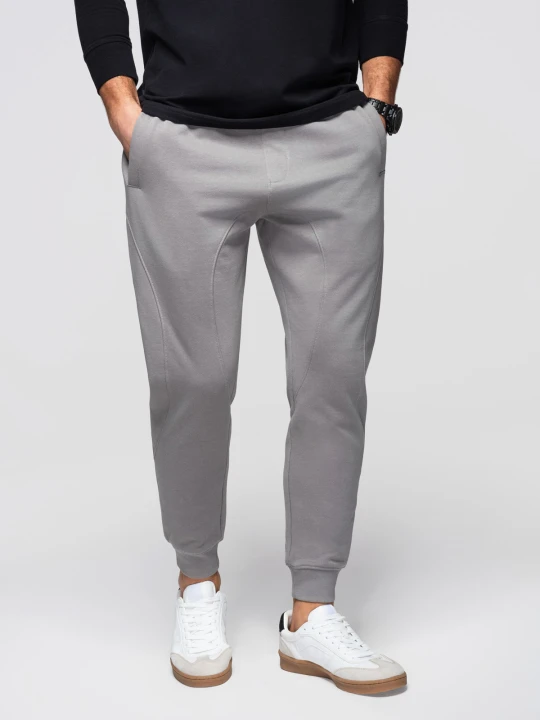Zdjęcie produktu Męskie spodnie dresowe ze ściągaczem przy nogawce BASIC jogger - szare V8 - Rozmiar: XL Ombre Clothing