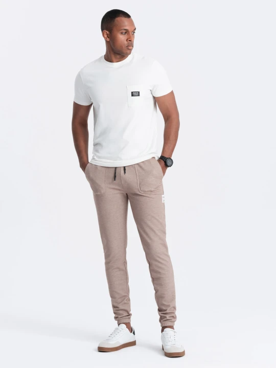 Zdjęcie produktu Męskie spodnie dresowe ze strukturalnej dzianiny - kawowe V2 - Rozmiar: L Ombre Clothing kawowy