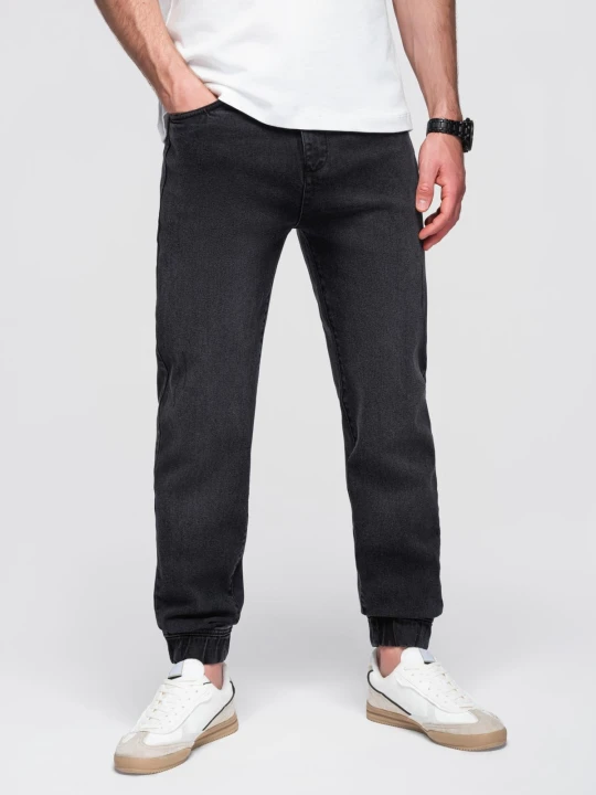 Zdjęcie produktu Męskie spodnie jeansowe JOGGERY z klasyczna opaśnicą - czarne V3 Ombre Clothing