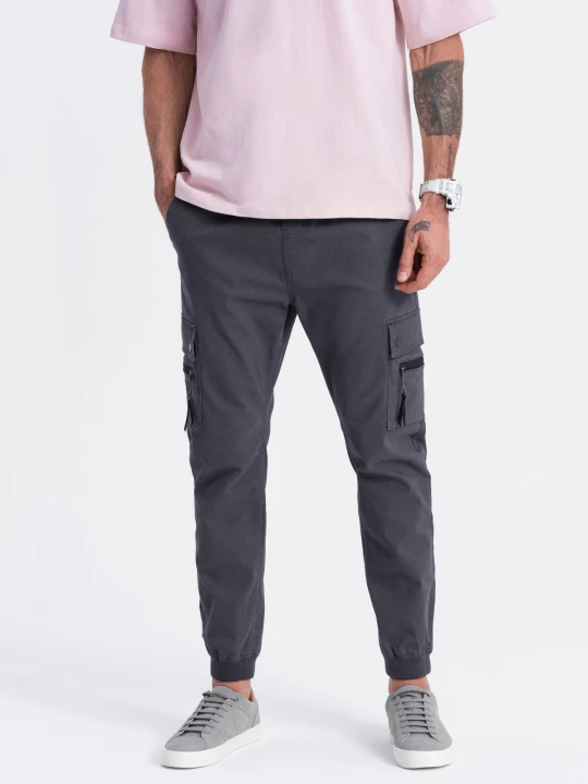 Zdjęcie produktu Męskie spodnie JOGGERY z zapinanymi kieszeniami cargo - grafitowe V3 Ombre Clothing grafitowy