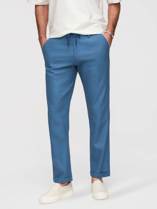 Zdjęcie produktu Męskie spodnie podwijane chino z dodatkiem lnu – niebieski denim V5 - Rozmiar: M Ombre Clothing