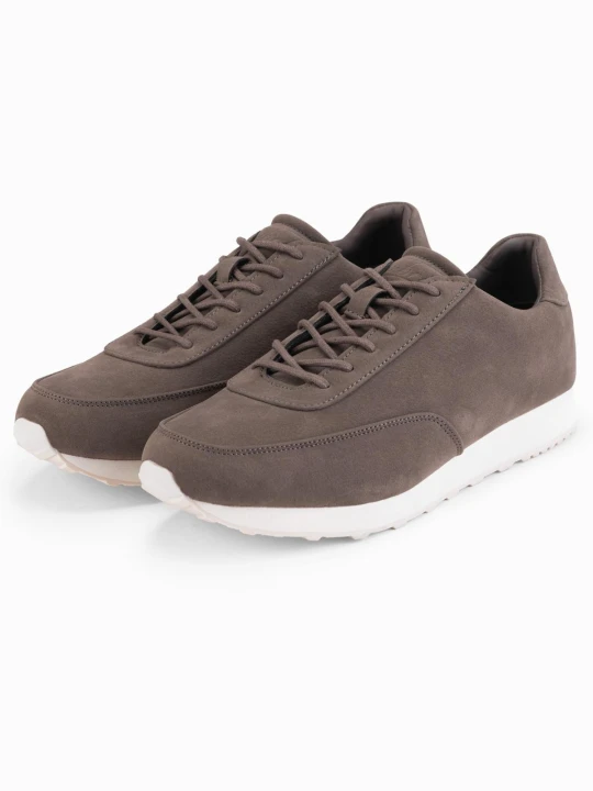 Zdjęcie produktu Męskie sportowe buty sneakersy z ekoskóry o zamszowym wykończeniu – ciemnobrązowe V2 - Rozmiar: 42 Ombre Clothing brązowy