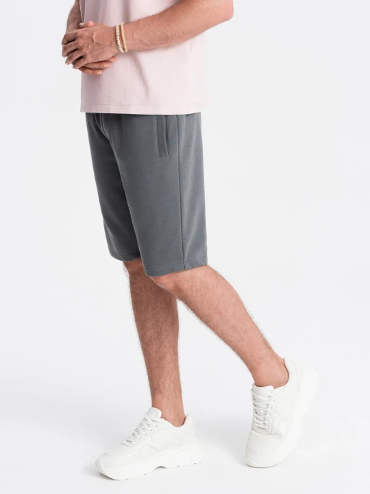 Zdjęcie produktu Męskie szorty dresowe bawełniane BASIC – grafitowe V11 Ombre Clothing grafitowy