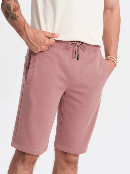 Zdjęcie produktu Męskie szorty dresowe przed kolano BASIC – ciemnoróżowe V4 Ombre Clothing ciemnoróżowy