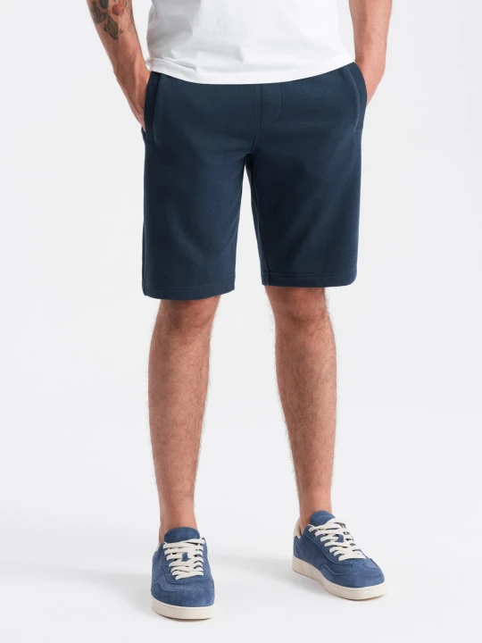 Zdjęcie produktu Męskie szorty dresowe przed kolano BASIC – granatowe V1 Ombre Clothing niebieski