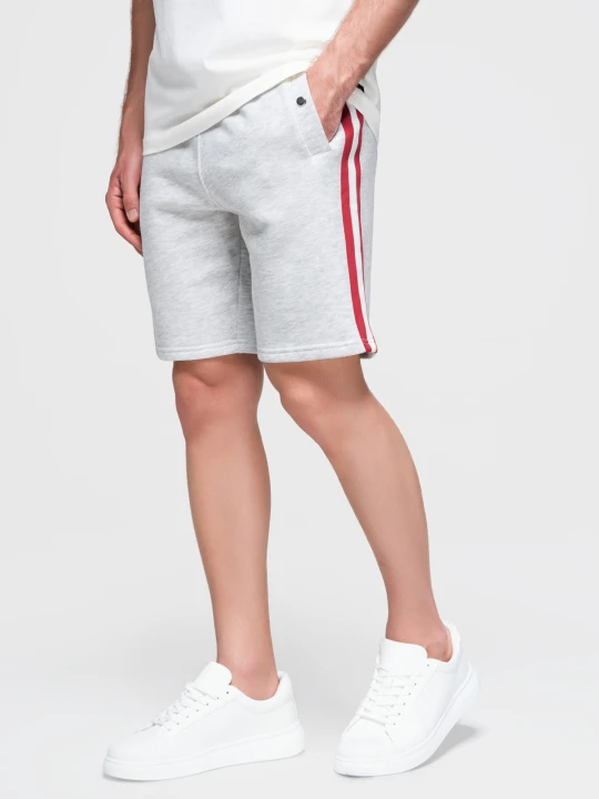 Zdjęcie produktu Męskie szorty dresowe z lampasami i ściągaczem w pasie – szary melanż V1 - Rozmiar: M Ombre Clothing