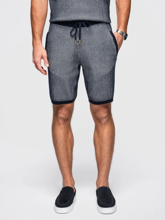 Zdjęcie produktu Męskie szorty dzianinowe z regulacją w pasie - granatowe V3 - Rozmiar: M Ombre Clothing
