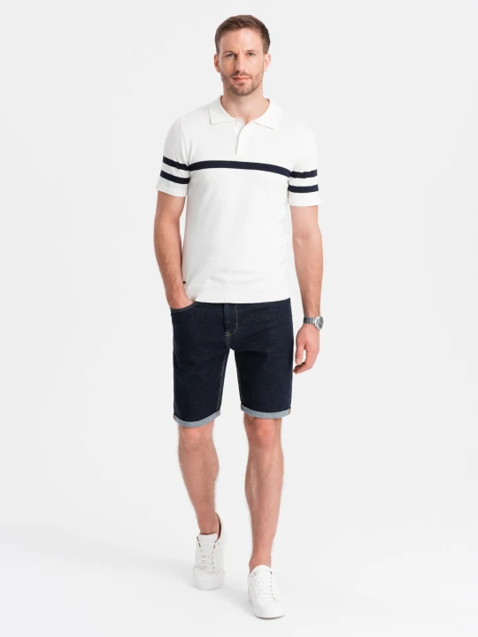 Zdjęcie produktu Męskie szorty jeansowe z podwiniętymi nogawkami – granatowe V1 - Rozmiar: XL Ombre Clothing