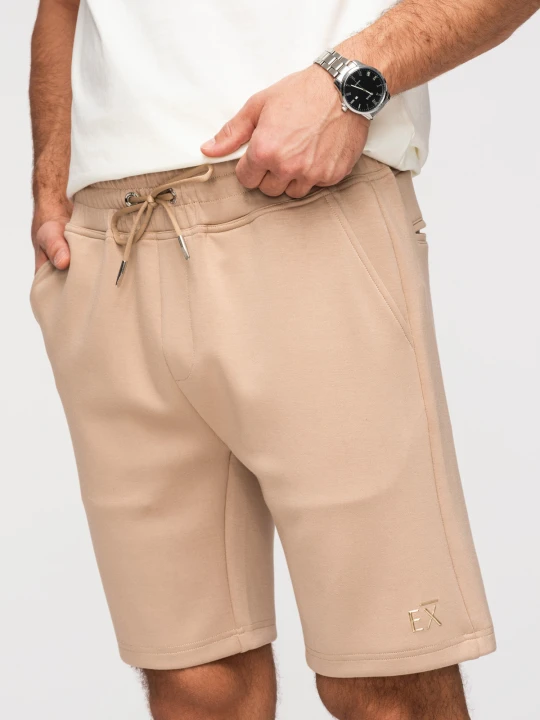 Zdjęcie produktu Męskie szorty z gładkiej dzianiny REGULAR FIT - beżowe V3 - Rozmiar: XL Ombre Clothing